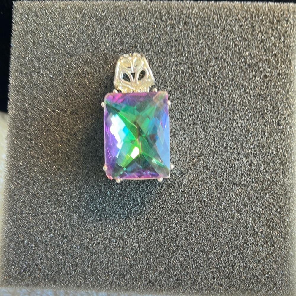 Rainbow fire mystic topaz pendant set in sterling silver